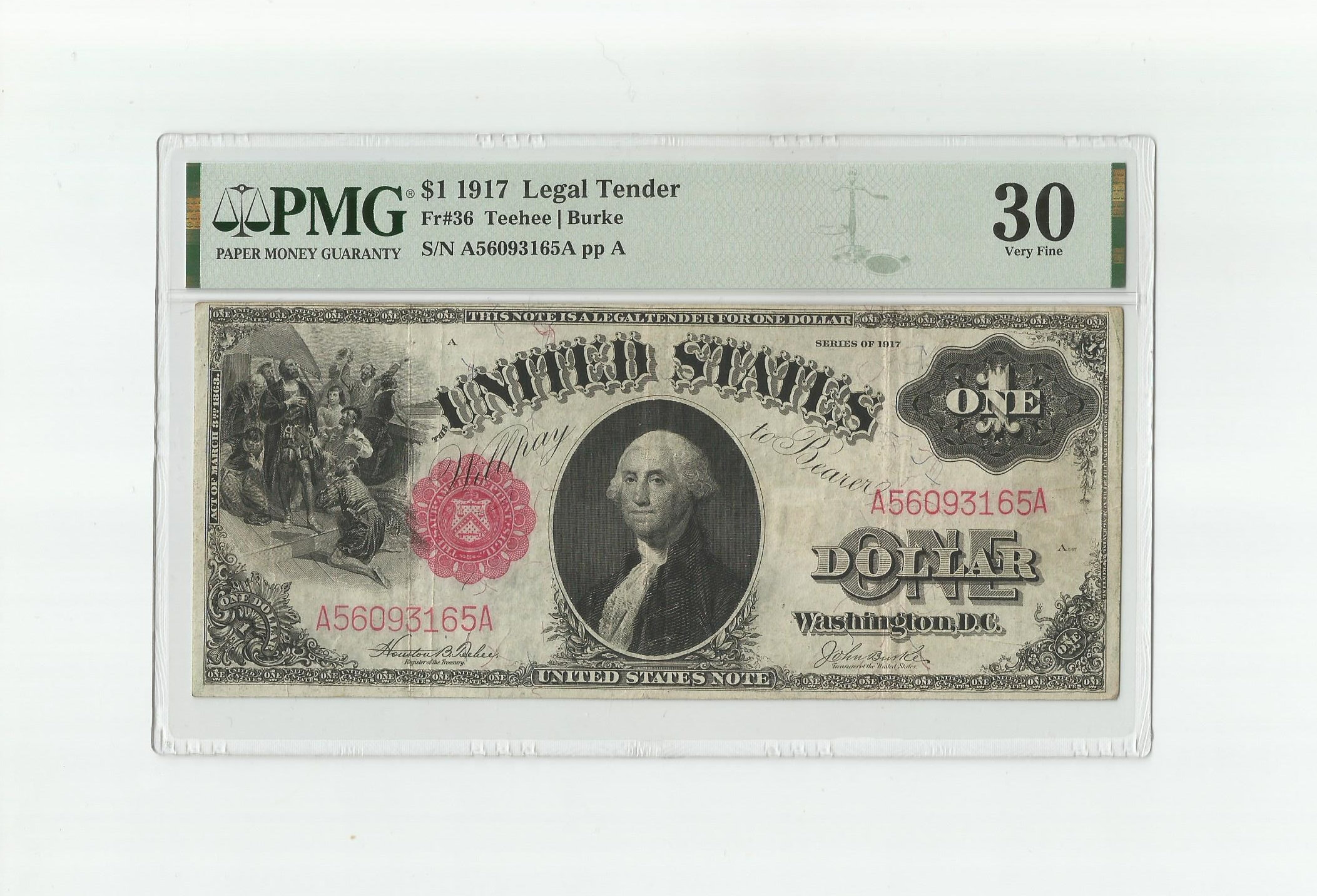 1917 1 One Dollar Bill Legal Tender SAWHORSE FR36 Teehee / Burke