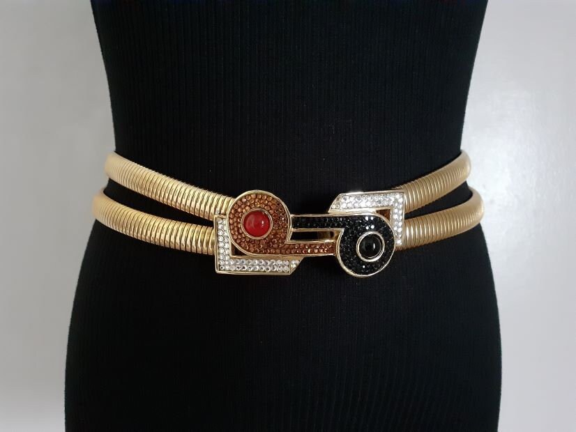 Judith Leiber Vintage Belt Double-Rope Gold Metal Ornate Buckle Cabochon Stones Vintage Jeweled Cabochon JUDITH LEIBER women main image 3