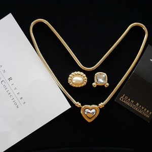 Joan Rivers Jewelry Classics Collection 3 in1 Interchangeable Pendant Heart Faux Pearl Clear Glass Rhinestone Gold Tone Snake Chain Necklace