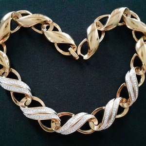 Fabulous High End Designer LANVIN Germany Jewelry Yellow Gold Plated Metal and Sparkling Crystal Accents Interlocking S Link Collar Necklace