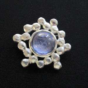 DOLCE VITA Paris Silver Tone & Round Dome Pastel Purple Blue Cabochon Glass Brooch Pin Abstract Brutalist Design Jewelry Fashion Accessories