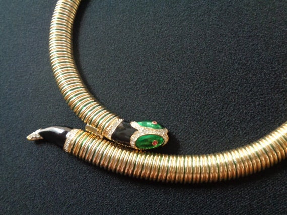 Yellow Gold Plated Tubogas Omega Chain Snake Coll… - image 4