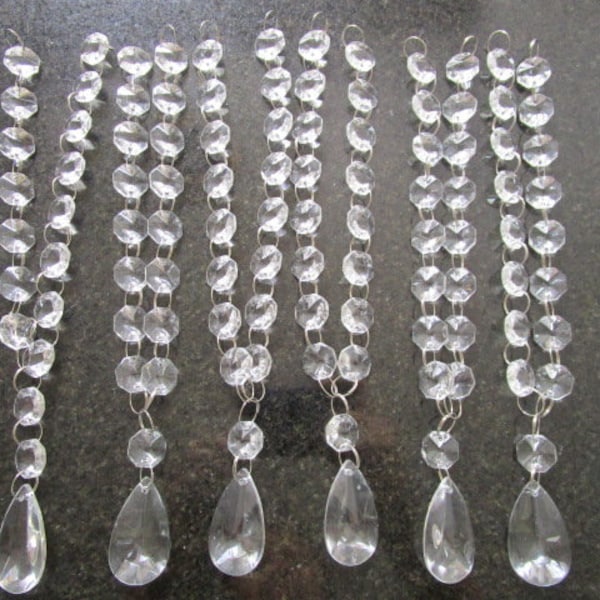 6 Lot Crystal Glass Chandelier Lamp Prisms Teardrop Dangling Beads 9" Long Drops Decorations Parts Hanging Garland DIY Make Pendant Necklace