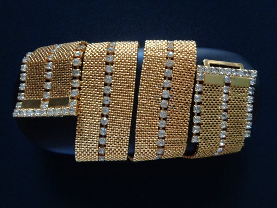 Vintage Yellow Gold Tone Metal Basketweave Mesh P… - image 7