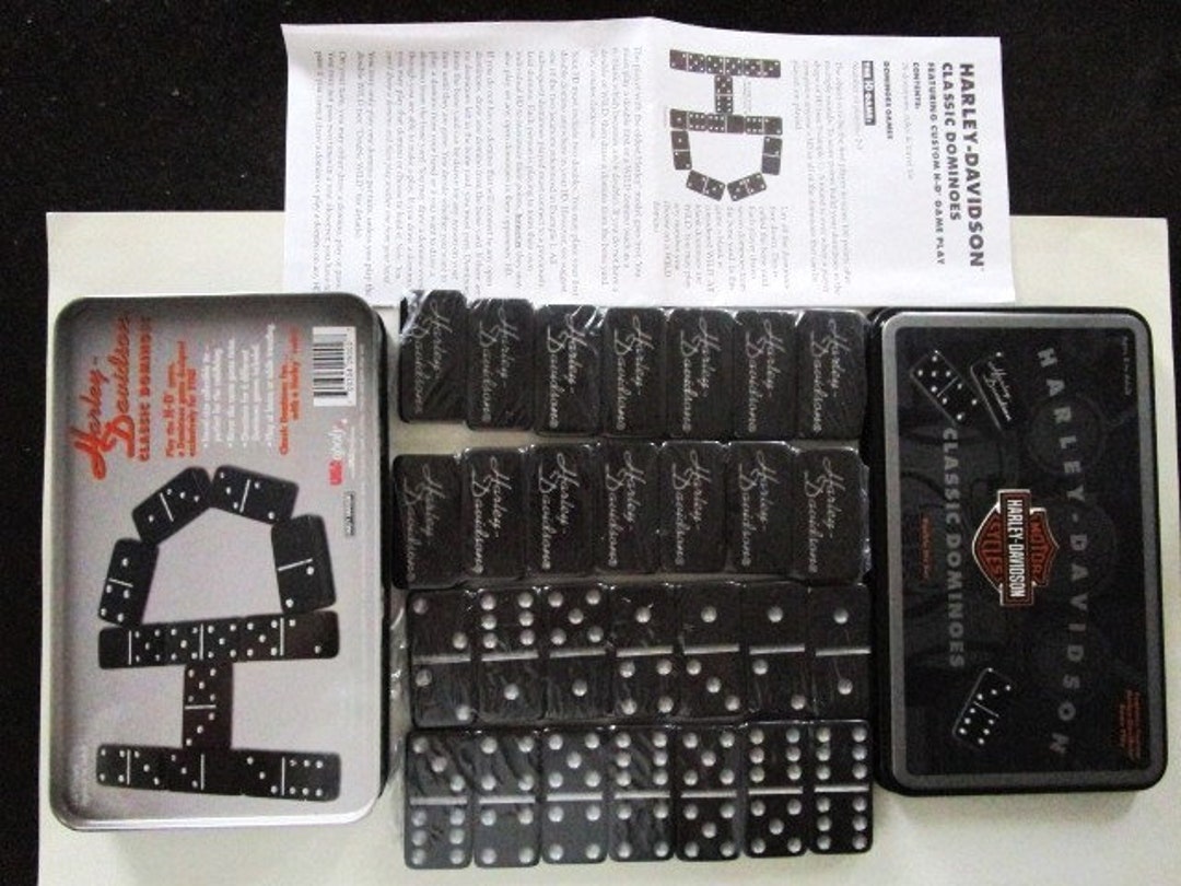 HD Harley Davidson Classic Dominoes Tile Games Double Six 28 Set Black