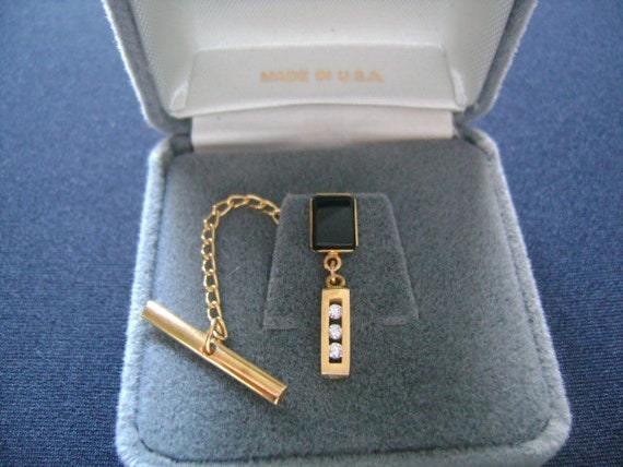 ANSON Gold Plated With Rectangular Cut Black Onyx… - image 2