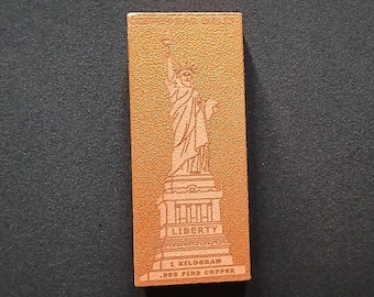 1 Kilo 2.2lb 35 oz Pure .999 Fine Copper Bar Ingot Bullion USA with New York Statue of Liberty Design Home Office Table Decor Paperweight
