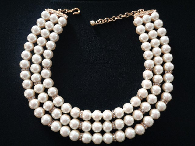 FRANKLIN MINT Shakira Caine Pearlessence 3-strand Luminous Faux