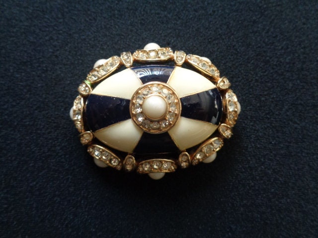 Vtg CINER Jewelry Yellow Gold Plated With Black Cream White Vtg CINER Jewelry Yellow Gold Plated With Black Cream White