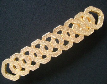 Vintage 1982 Mimi Di N Dames Mode Accessoires Geel Gouden Toon Verguld metaal 5-1/2" Lange geometrische vorm Design Gesp voor 1/2 " Brede Riem