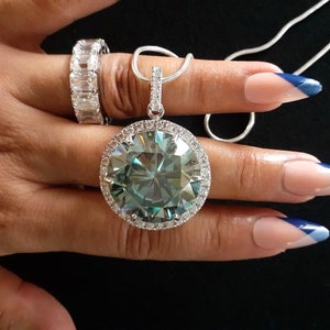 Eye Catching HUGE 38.11 Carat Clarity VVS2 Brilliant Round Cut Fancy Blue Color Lab Diamond Solitaire Pendant & White Gemstone FREE Necklace