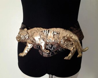 Vintage Leopard‎ Portrait Belt Buckle Wildlife Animal Art Metal Buckle Nan Lewis | Vintage Leopard Decorative Brass Animal Wide  main image 2