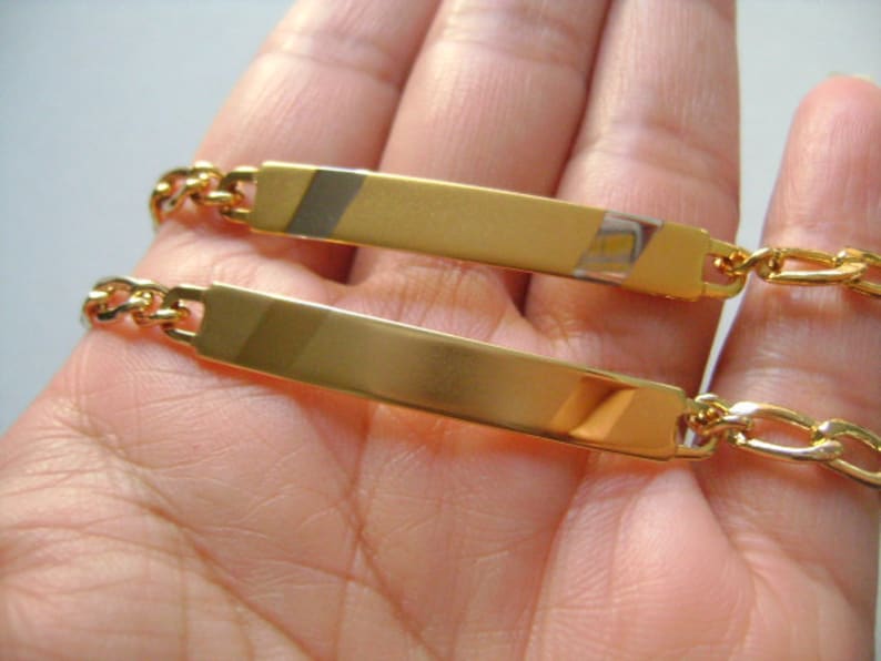 SPEIDEL Couples BFF 2 Vintage ID Bar Bracelets Set Friendship Best Friends Sisters Teenagers Gold Plated Figaro Chain Link Engravable Box