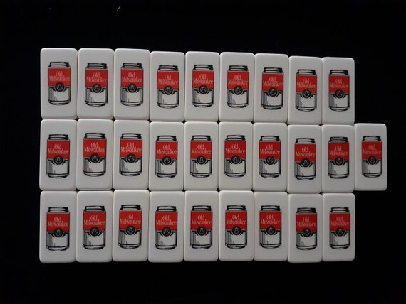 Rare Old Milwaukee Beer Red Black Can Designs Marblelike Dominoes