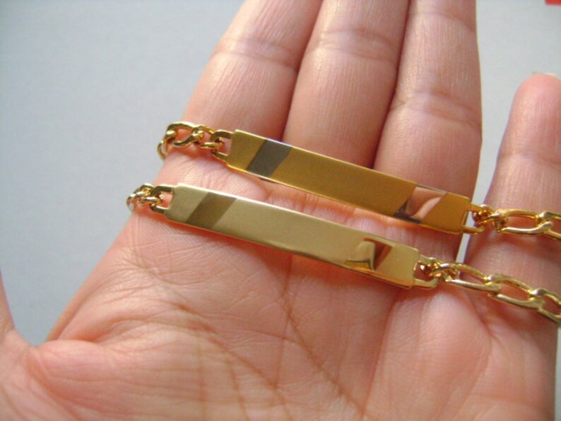 SPEIDEL Couples BFF 2 Vintage ID Bar Bracelets Set Friendship Best Friends Sisters Teenagers Gold Plated Figaro Chain Link Engravable Box