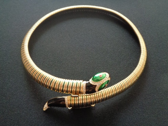 Yellow Gold Plated Tubogas Omega Chain Snake Coll… - image 3