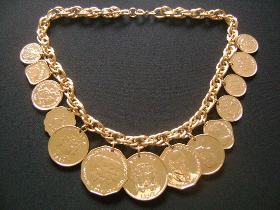 Fabulous Vintage Dangling Coin Charm Necklace 14 … - image 4