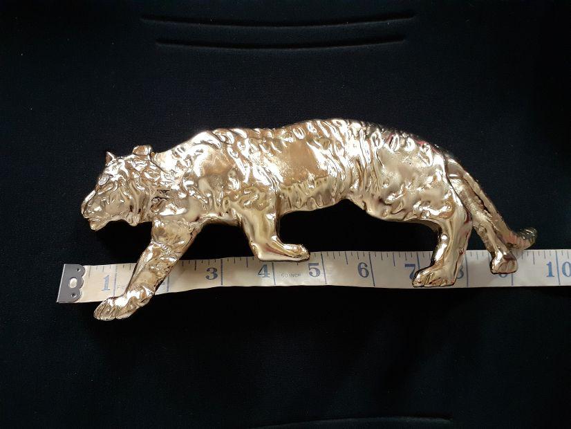 K. Baumann, Laloon Stalking Tiger Rhinestone Belt Buckle HTF Swarovski Crystal LALOON Exclusive Design Gold Tone Sculpture Figural Wild  main image 4