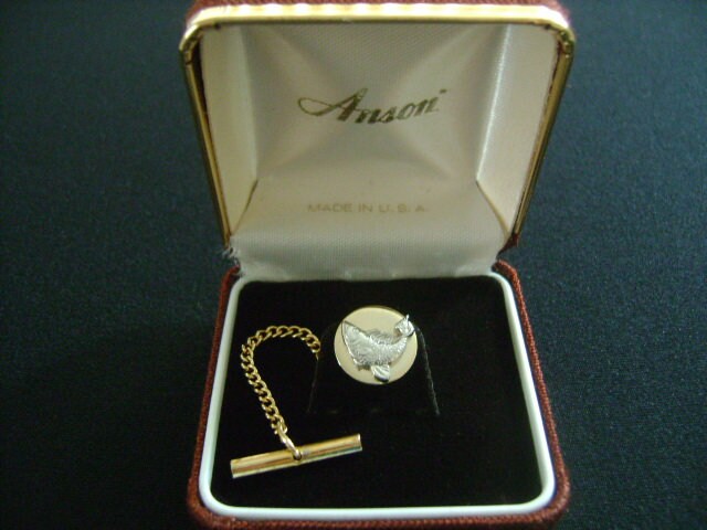 ANSON Gentleman's Jewelry Gold & Silver Plated Under The Ocean Sea Animal Common Carp FISH Tie Tack Clasp Clip Stylish Men's Accessory W/Box