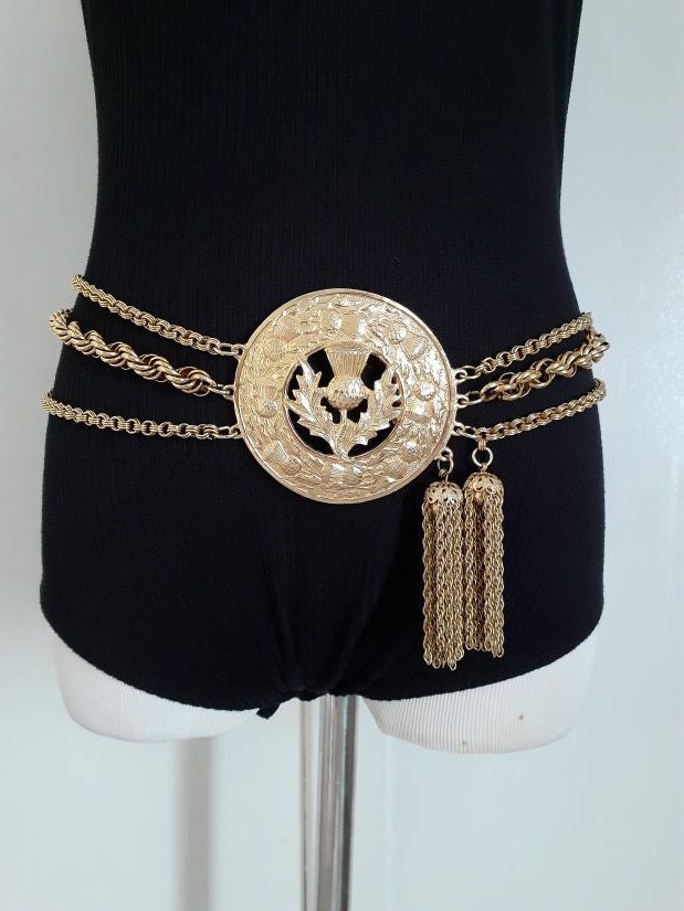 Vintage Accessocraft NYC Ankh Chain Belt Lovely Vintage Accessocraft NYC Yellow Gold Tone Metal Flat  main image 2