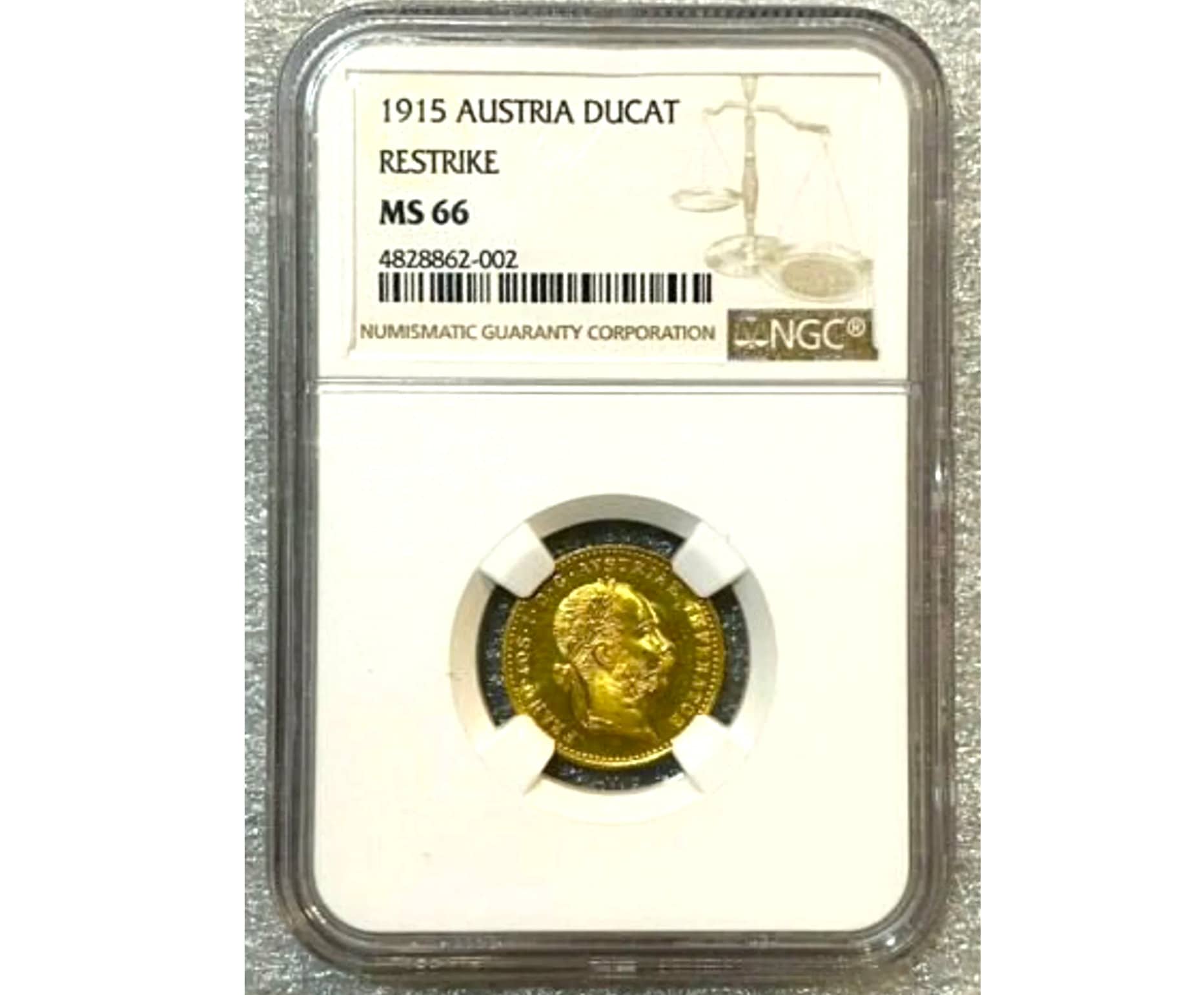 Graded NGC MS 66 Austria 1 Ducat Gold Coin 1915 Restrike Emperor