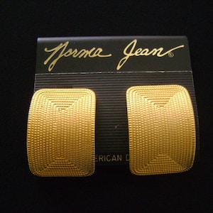 Vintage NORMA JEAN American Designer Jewelry Textured Matte Finish Gold Tone Rectangle Shape Earrings Chunky Showy Bold Runway Accessories