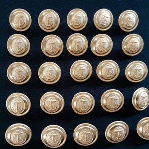 Lot 25 Piece Sewing Button Set Gold Tone Nautical Anchor Design Naval Coat Jacket Suit Blazer Dress Shirt Clothing Buttons Projects Crafting