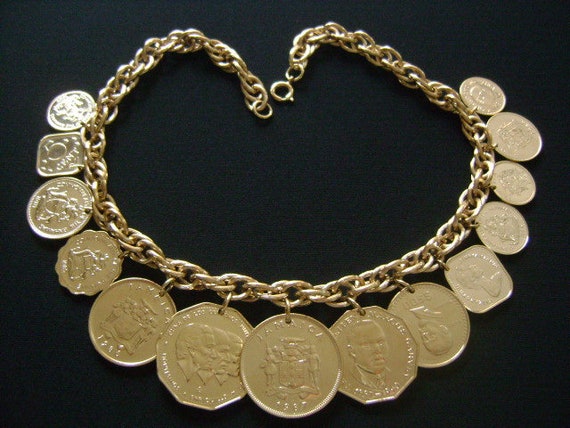 Fabulous Vintage Dangling Coin Charm Necklace 14 … - image 7