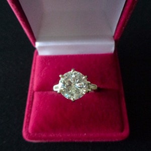 Dazzling Brilliant Round Cut 3.70 Carat Charles Colvard Moissanite & Baguette Genuine Diamond Accents 14KT White Gold Engagement Ring Size 5