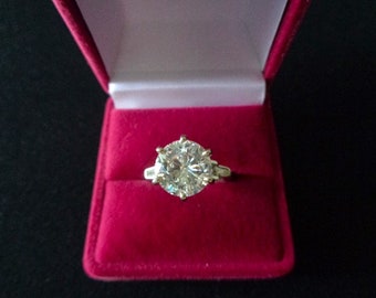 Dazzling Brilliant Round Cut 3.70 Carat Charles Colvard Moissanite & Baguette Genuine Diamond Accents 14KT White Gold Engagement Ring Size 5