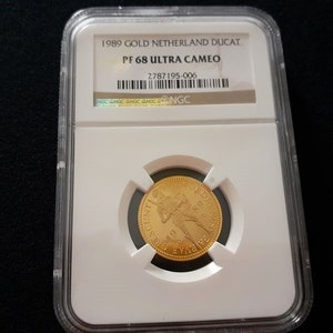 1989 Kingdom of the Netherlands Holland Dutch PROOF Gold Ducat Coin .983% 3.5 Grams Graded NGC PF68 Ultra Cameo Collect Gold Bullion Coinage