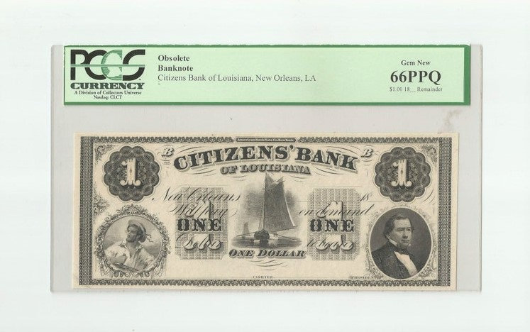 1860 1 Dollar Bill Citizens Bank of Louisiana New Orleans PCGS