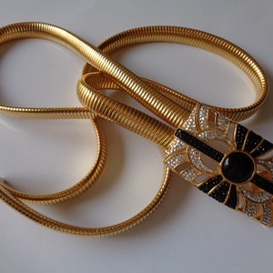 JUDITH LEIBER 2 Strand Snake Chain Gold Tone Jeweled Black  display picture 2
