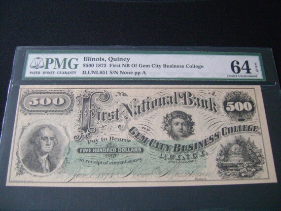 1873 500 Dollars Obsolete College Currency First National Bank Etsy