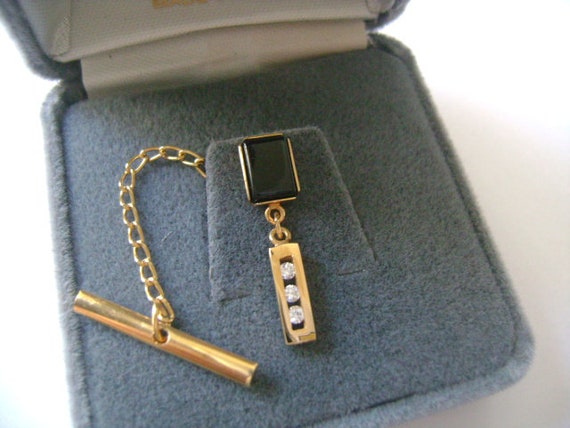 ANSON Gold Plated With Rectangular Cut Black Onyx… - image 4