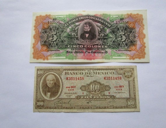 3 BANKNOTES OF 5 COLONES IN DIFFERENT DESIGNS