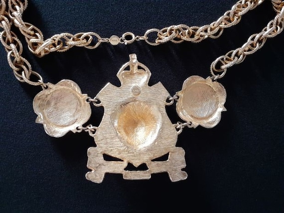 Accessocraft NYC CROWN Lion Shield Hands Shaking Center Pendant