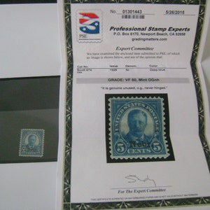1929 5 Cents US Stamp President Theodore Roosevelt Nebr. Unused Scott # 674 PSE VF 80 Mint Original Gum Never Hinged, Old Collectible Stamps