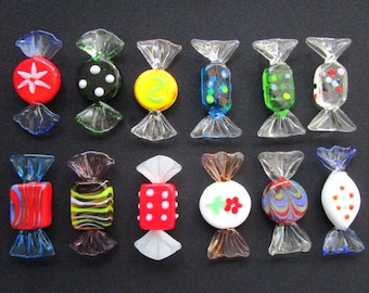 12Pc Beautiful Bright Rainbow Colors Murano Italian Art Glass Sweets Candies Hard Candy Lollies Candy Table Displays Kitchen Dining Ornament
