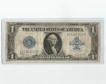 1923 US American Large Sized aka Horse Blanket Note One 1 Dollar Currency Bill Silver Certificate Blue Seal HOLES please READ description