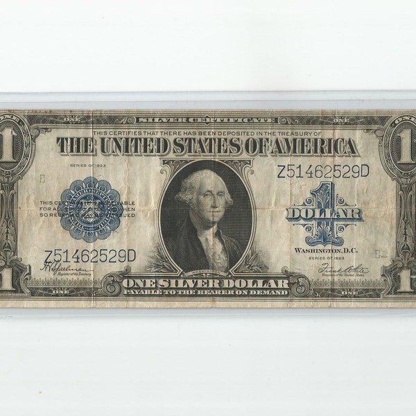 1923 US American Large Sized aka Horse Blanket Note One 1 Dollar Currency Bill Silver Certificate Blue Seal HOLES please READ description