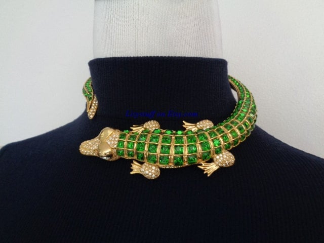 KJL Kenneth Jay Lane Exotic Figural Animal Reptile CROCODILE KJL Kenneth Jay Lane Exotic Figural Animal Reptile CROCODILE