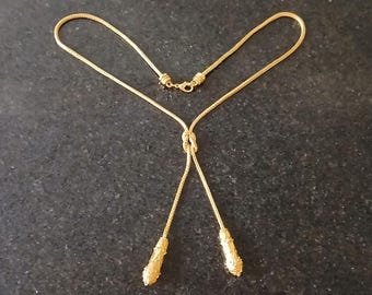 The Met Metropolitan Museum of Art New York Yellow Gold Plated Metal Greek Finial Lariat Hercules Knot Snake Chain Necklace Egyptian Jewelry