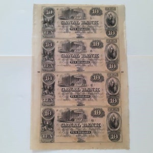 1800&#39;s Obsolete Currency Canal Bank Uncut Sheet of Four 10 Dollar Bills Uncirculated Remainder Notes Eagle with Shield Collect Old Currency