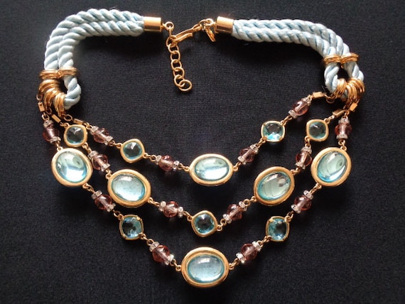 Monet Gold Chain Belt with Blue, Clear, Pale Yellow Crystal Accents, 44\
