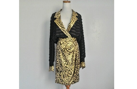 Vintage ESTEVEZ Luis Estévez Black & Gold Silk Ple