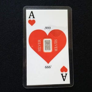限定版 レッドハート エース オブ ハート ポーカーカード .999 純銀地金バー Ag 2.5 グレイン カジノ ギャンブル コレクタブル