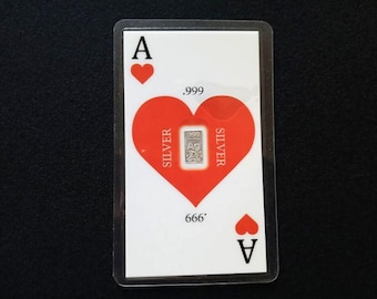 Limited Edition Red Heart Ace of Heart Playing Poker Card  With .999 Fine Solid Silver Bullion Bar Ag 2.5 Grain Casino Gambling Collectables