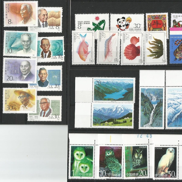 Awesome Collection 1980s to 1990s China Chinese Postage Stamps 25 total Year of the Tiger, Modern Scientists  etc ,w/Holders in pictures