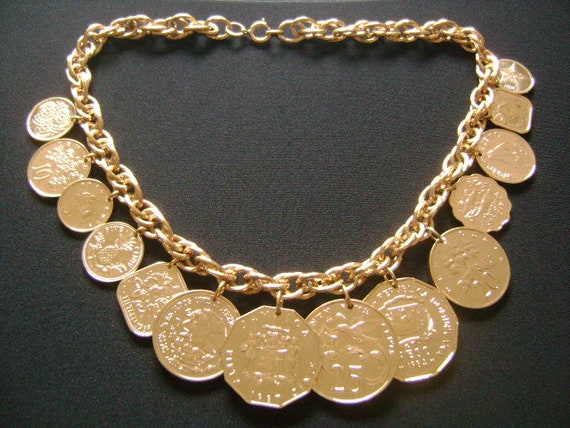 Fabulous Vintage Dangling Coin Charm Necklace 14 … - image 3